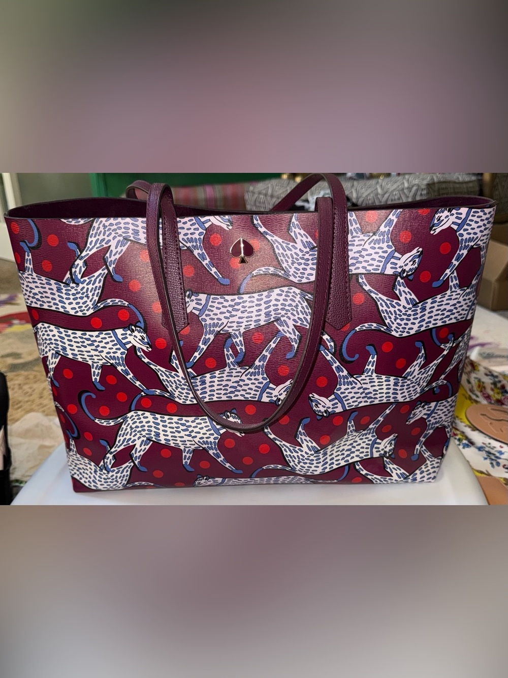 kate spade Red Leopard Print Tote with Pouch - Picture 2 of 3